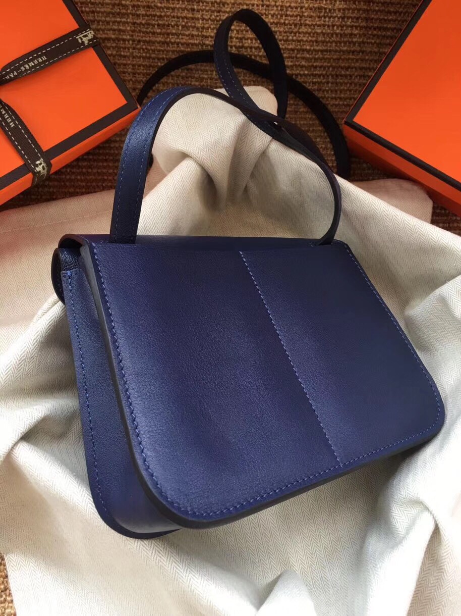 Hermes Mini Halzan 22 Handbag Shoulder Bag In Blue Nuit Swift Leather